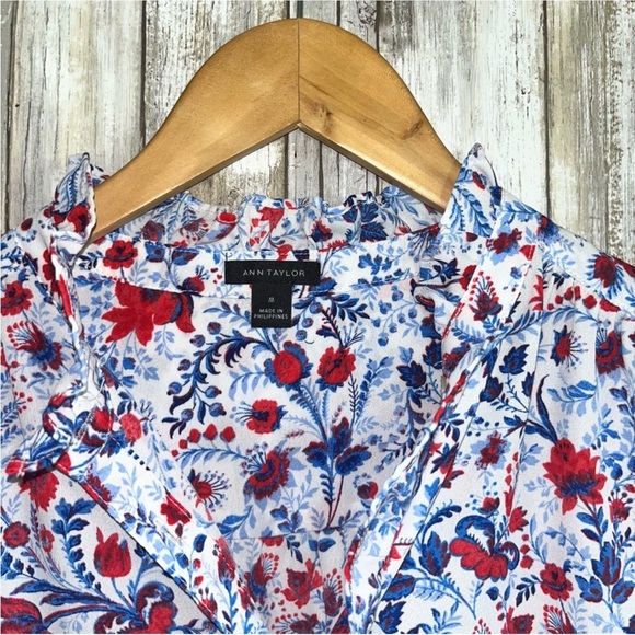 Ann Taylor Red & Blue Floral Sleeveless Blouse - Picture 4 of 4